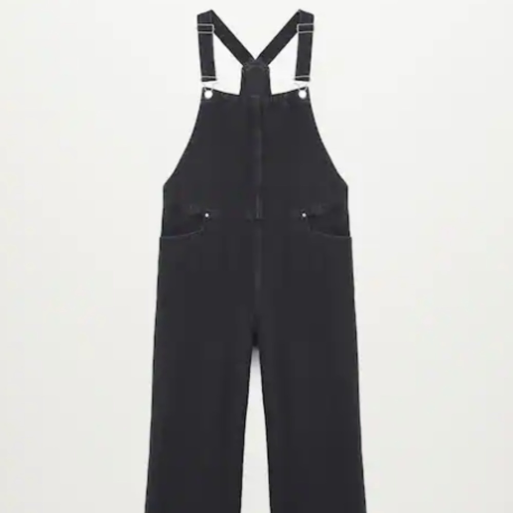 MANGO BLACK LONG DENIM DUNGAREES